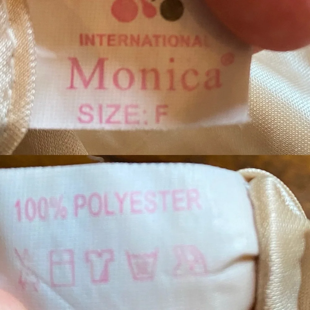 Vintage Long Champagne Satin Nightgown Embroidered Floral Appliqué Top “Happy” - Picture 15 of 17